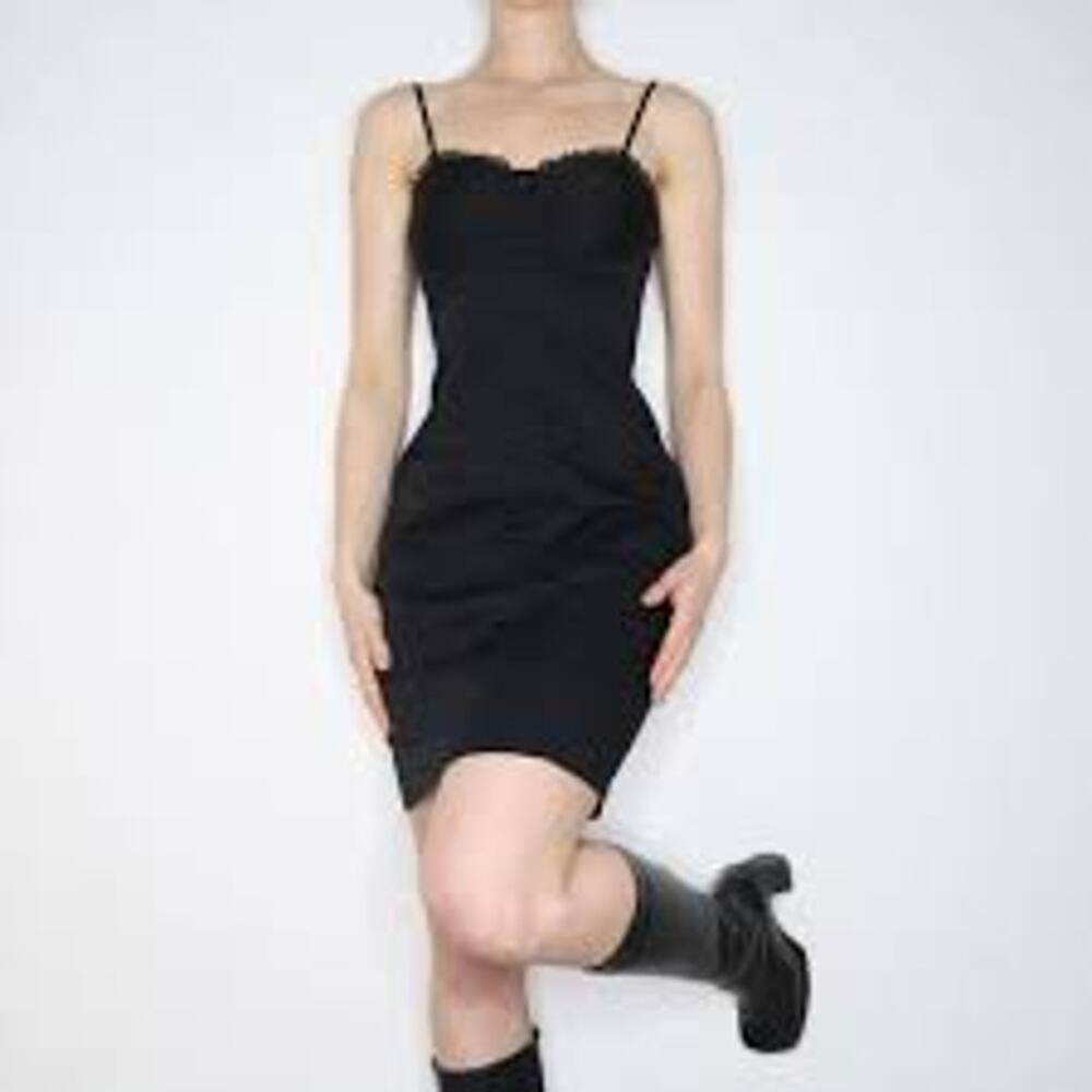 Vintage Y2K GUESS Black Mini Dress GOTH GRUNGE SEXY Size Small S Lace Trim Cami